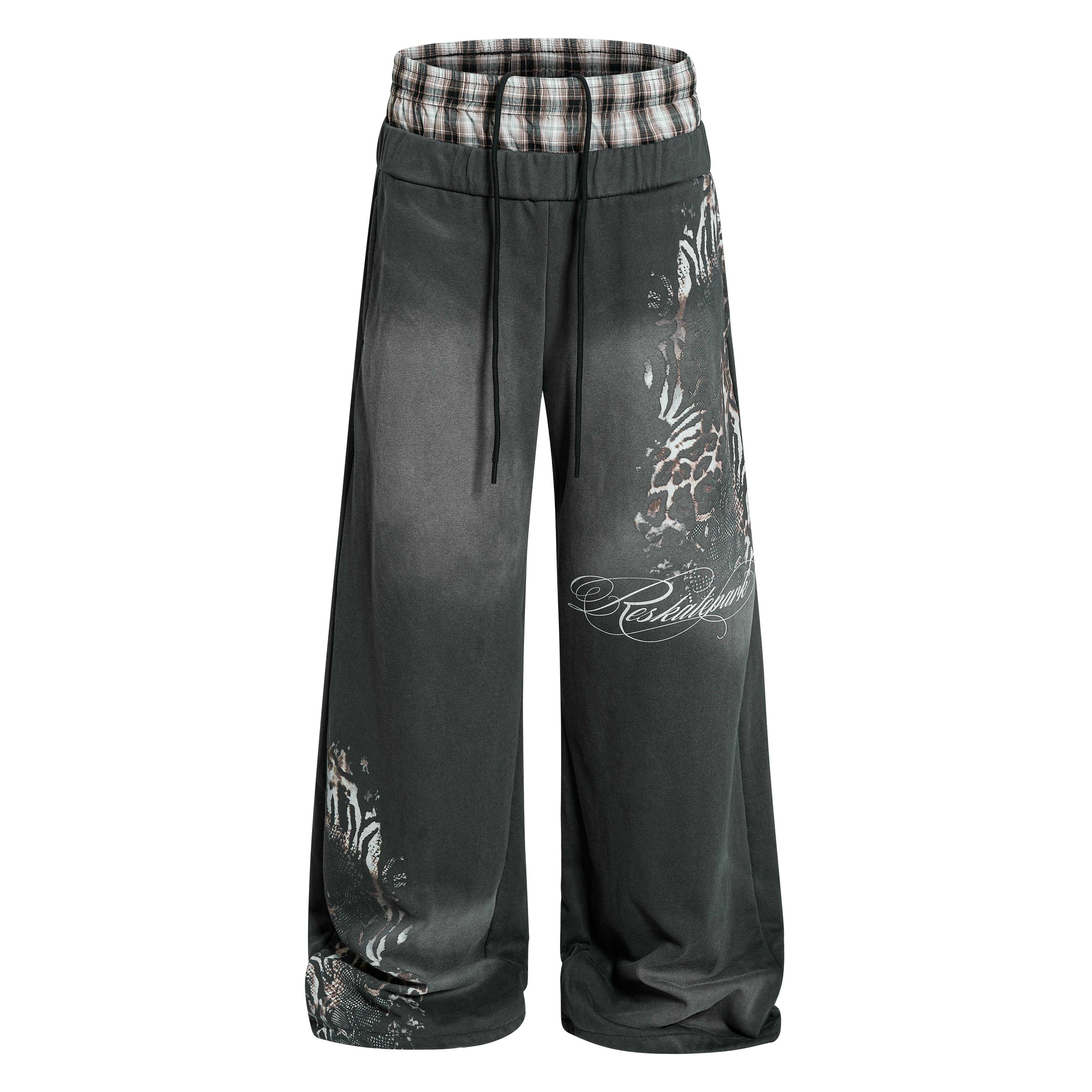 Vintage Leopard Graphic Wide-Leg Sweatpants | Y2K Streetwear