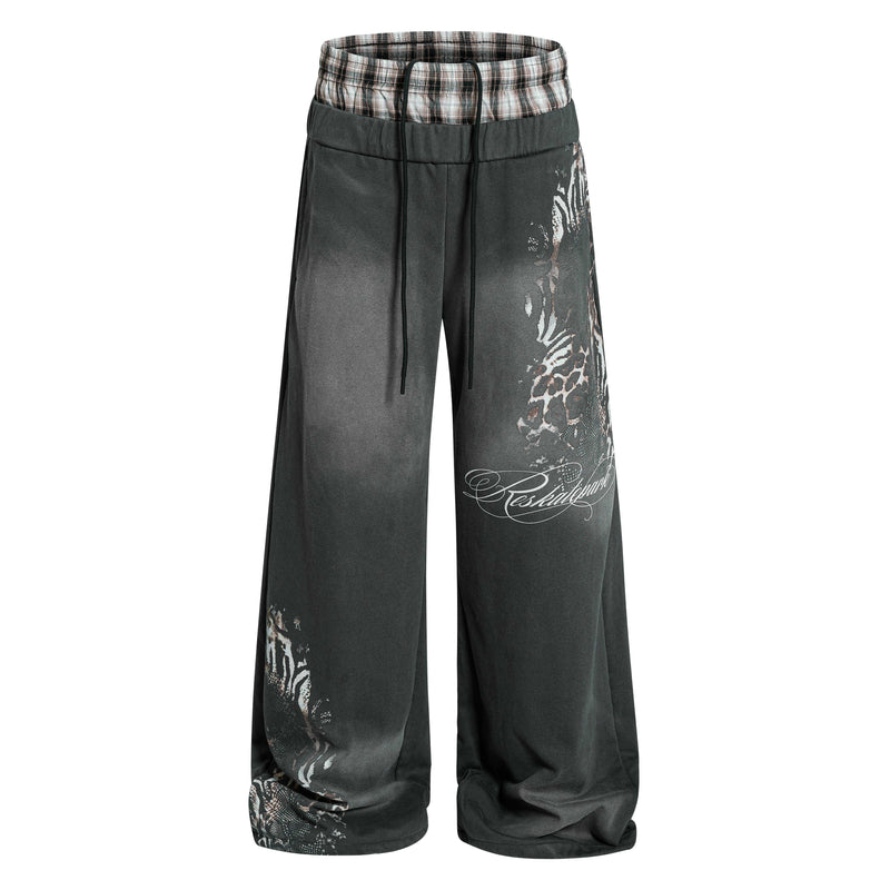 Vintage Leopard Graphic Wide-Leg Sweatpants | Y2K Streetwear