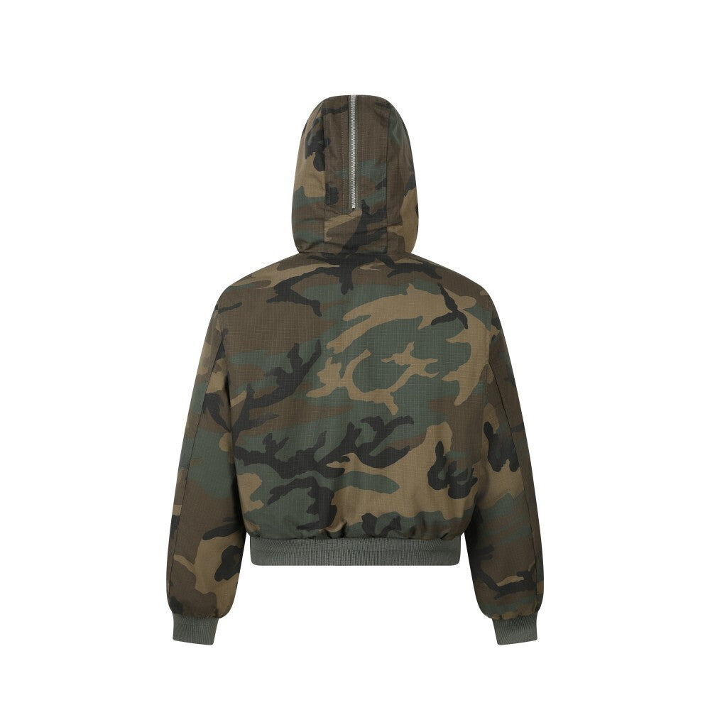 Camo Faux Fur Hood Cropped Bomber Jacket | Omirad