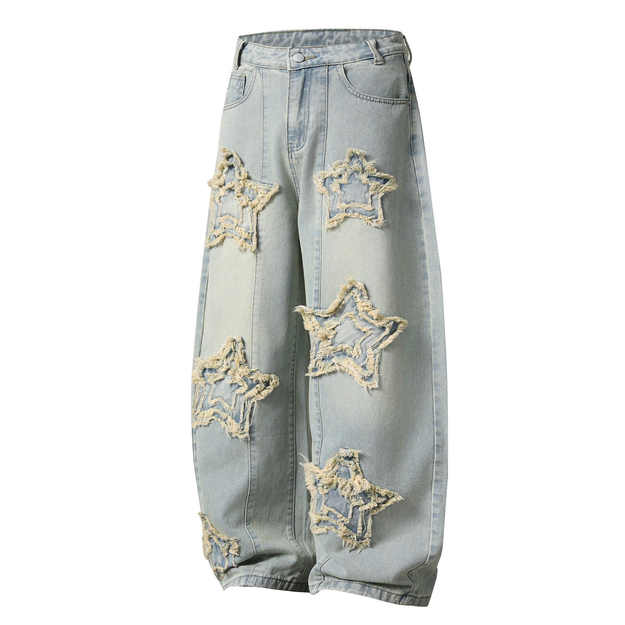 Star Distressed Wide-Leg Baggy Jeans | Streetwear Denim