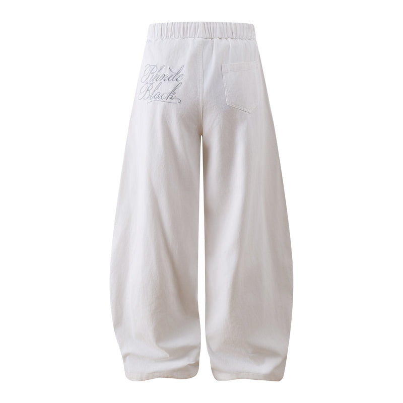 Omirad Distressed Wide-Leg Pants | White Cotton Barrel Fit