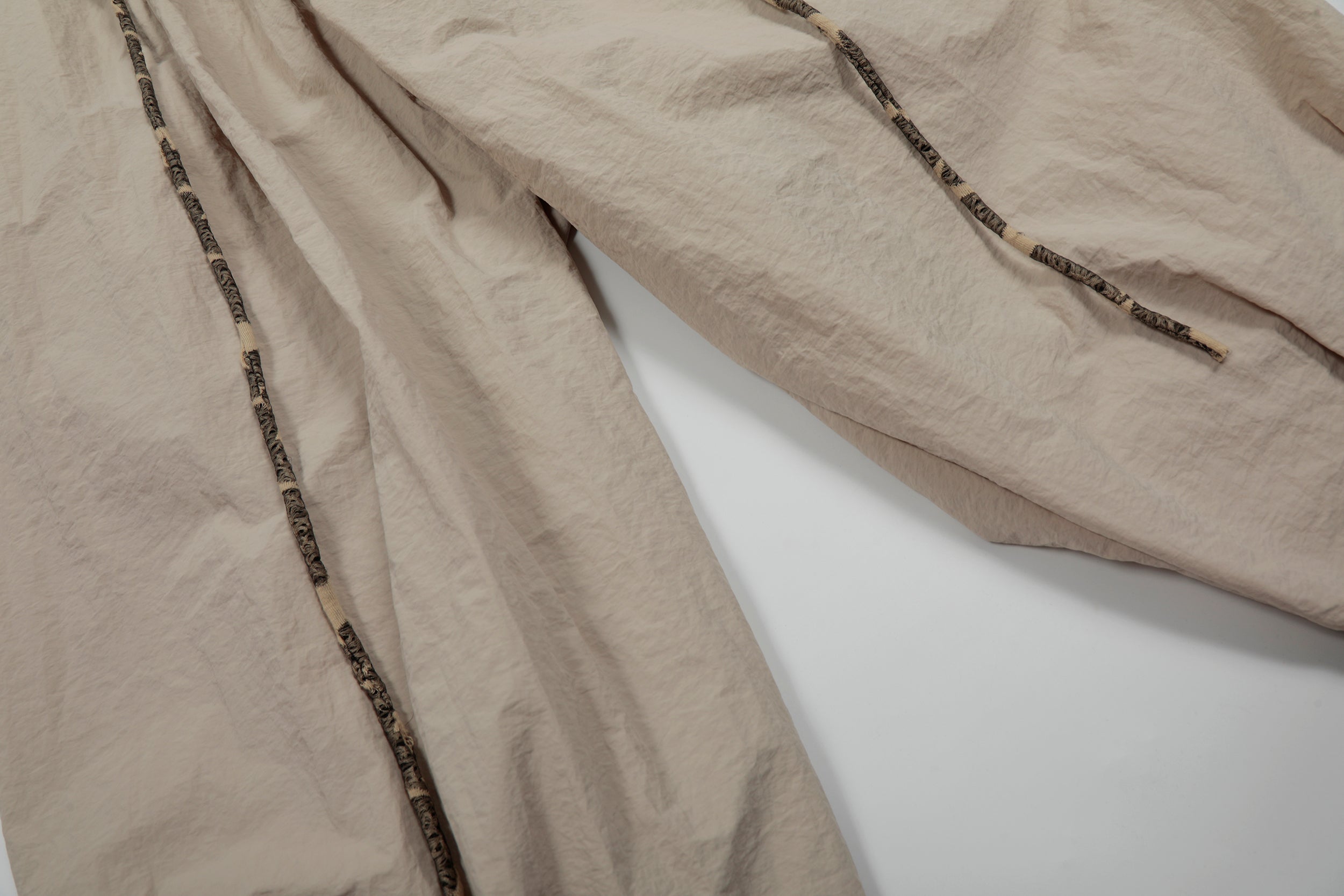 3D Crumple Nylon Wide-Leg Pants with Detachable Overlay