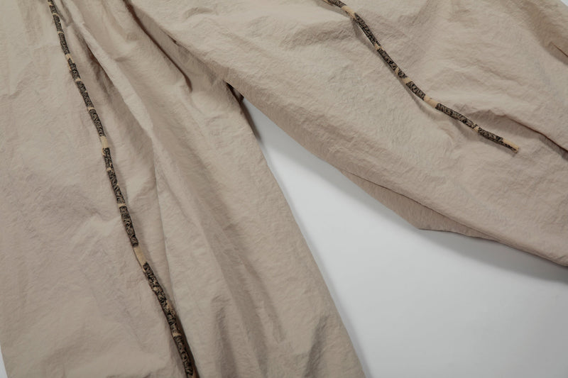 3D Crumple Nylon Wide-Leg Pants with Detachable Overlay