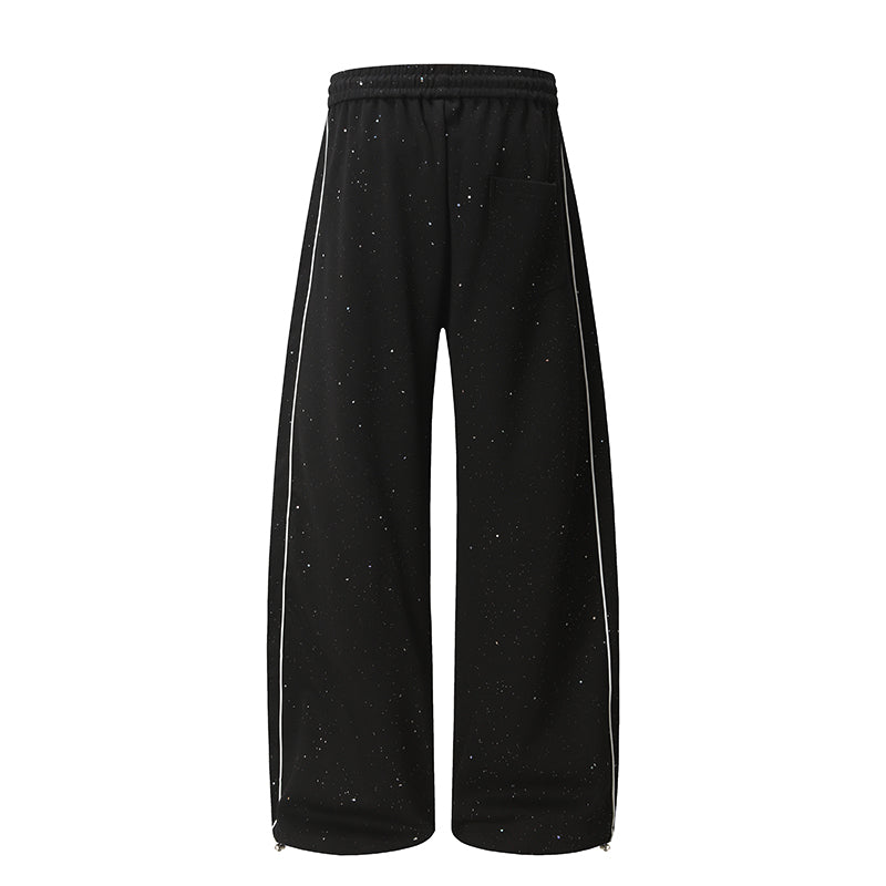 Speckled Wide-Leg Track Pants with Zippered Hems | Omirad