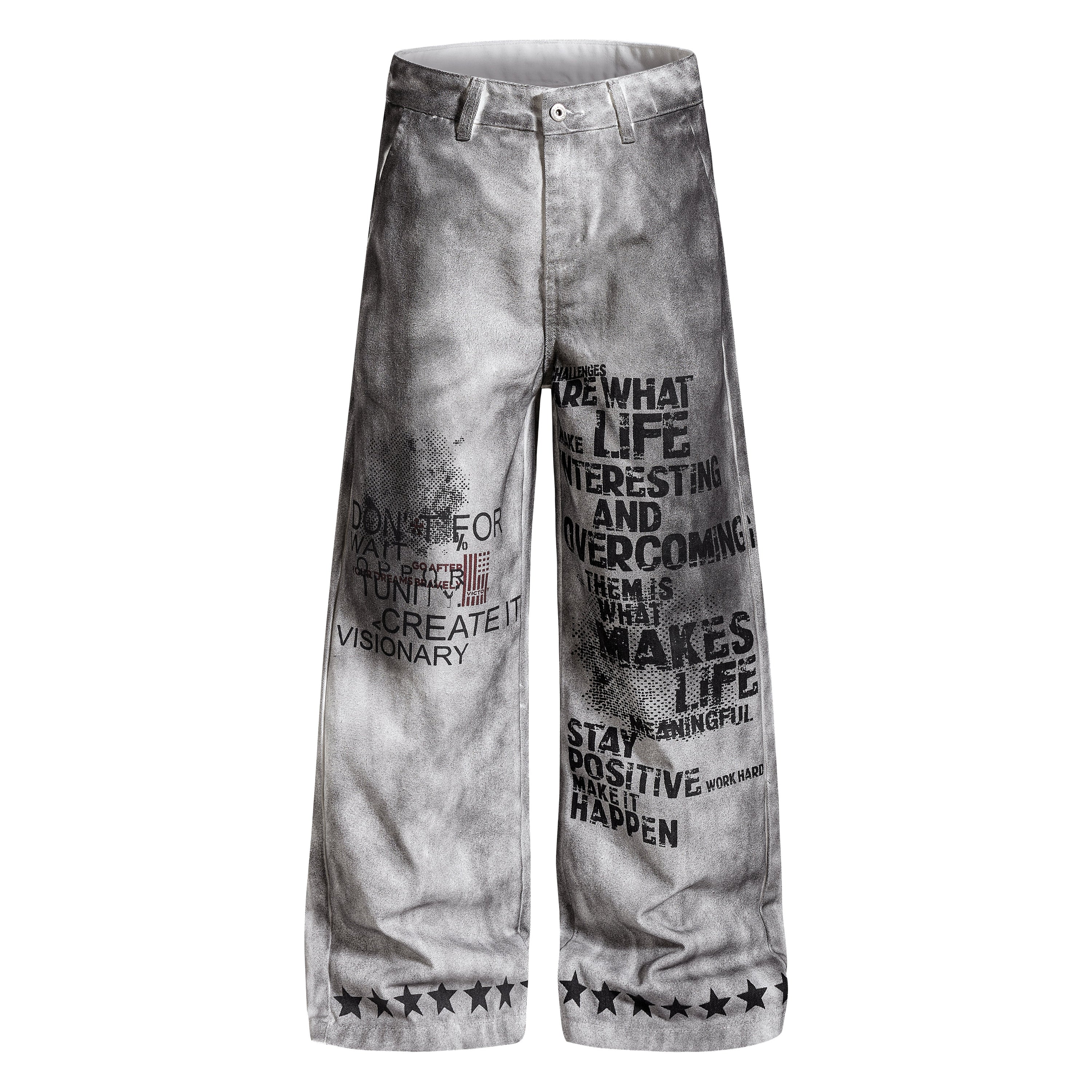 Omirad Graphic Washed Wide-Leg Pants | Streetwear Denim