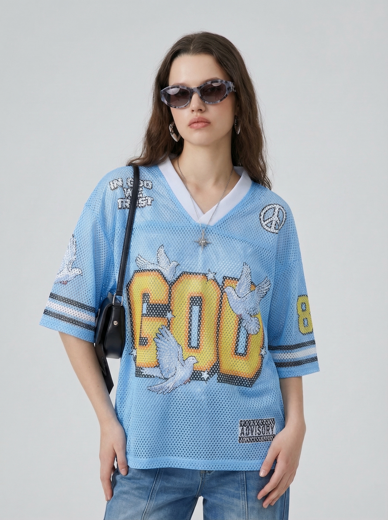 Omirad God We Trust Mesh Jersey T-Shirt | Streetwear