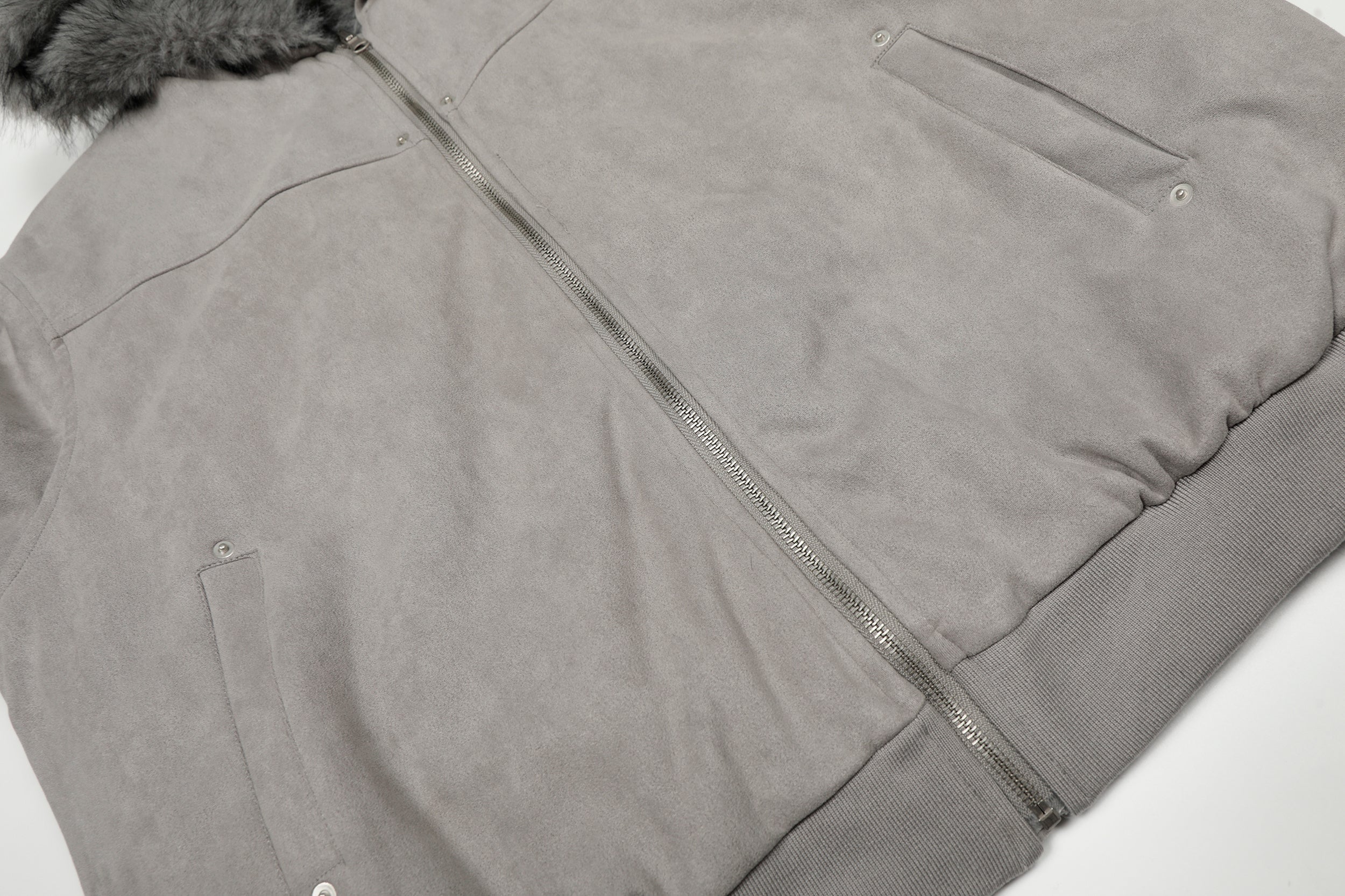 Reversible Faux Fur & Suede Hooded Bomber Jacket