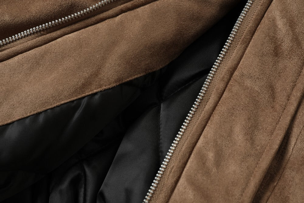 Leopard Faux Fur Collar Suede Bomber Jacket | Omirad