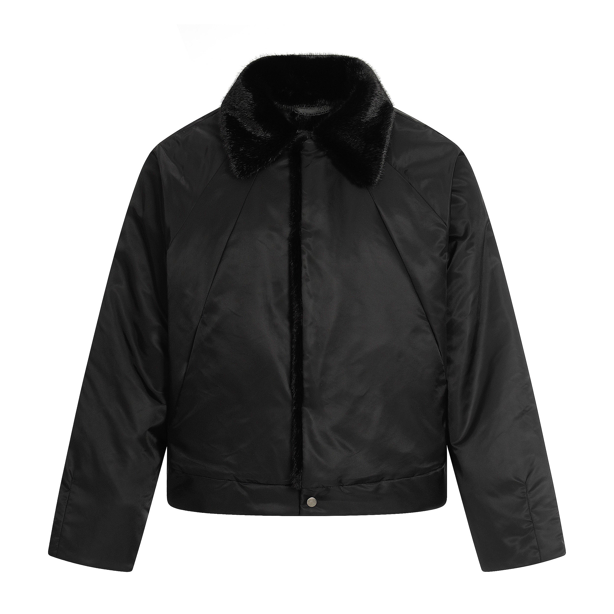 Faux Fur Collar Cropped Nylon Jacket | Smoke Gray & Black