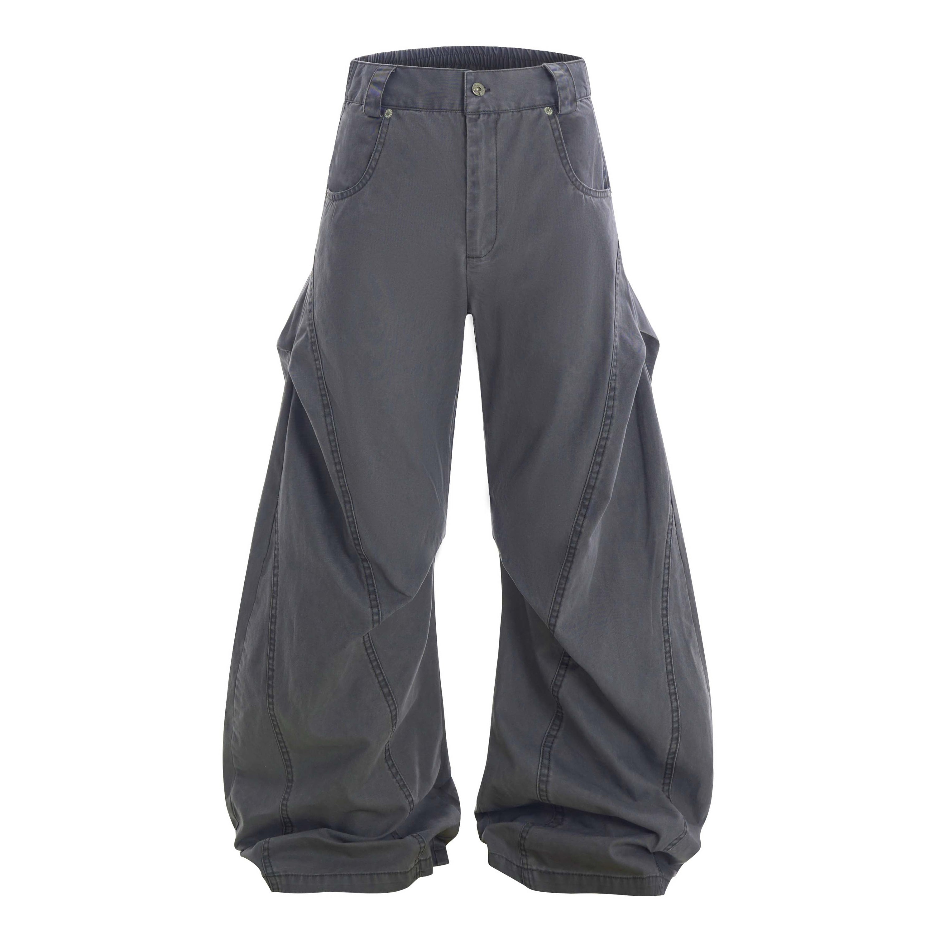 Curved Seam Washed Wide-Leg Pants | Oversized Street Style