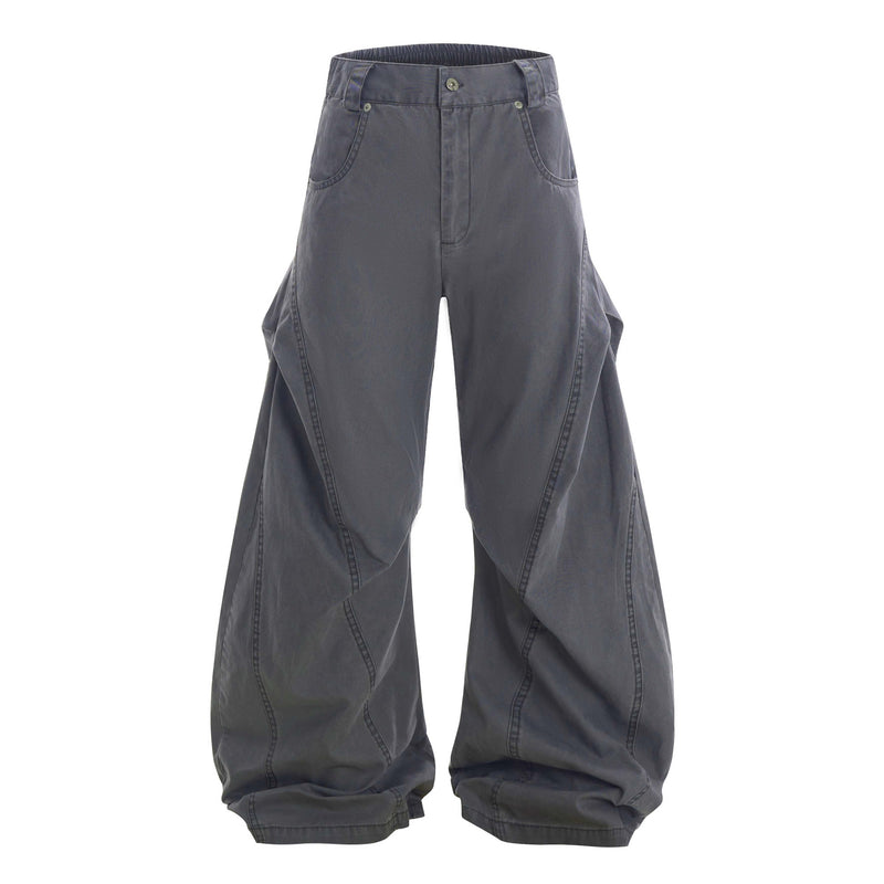 Curved Seam Washed Wide-Leg Pants | Oversized Street Style