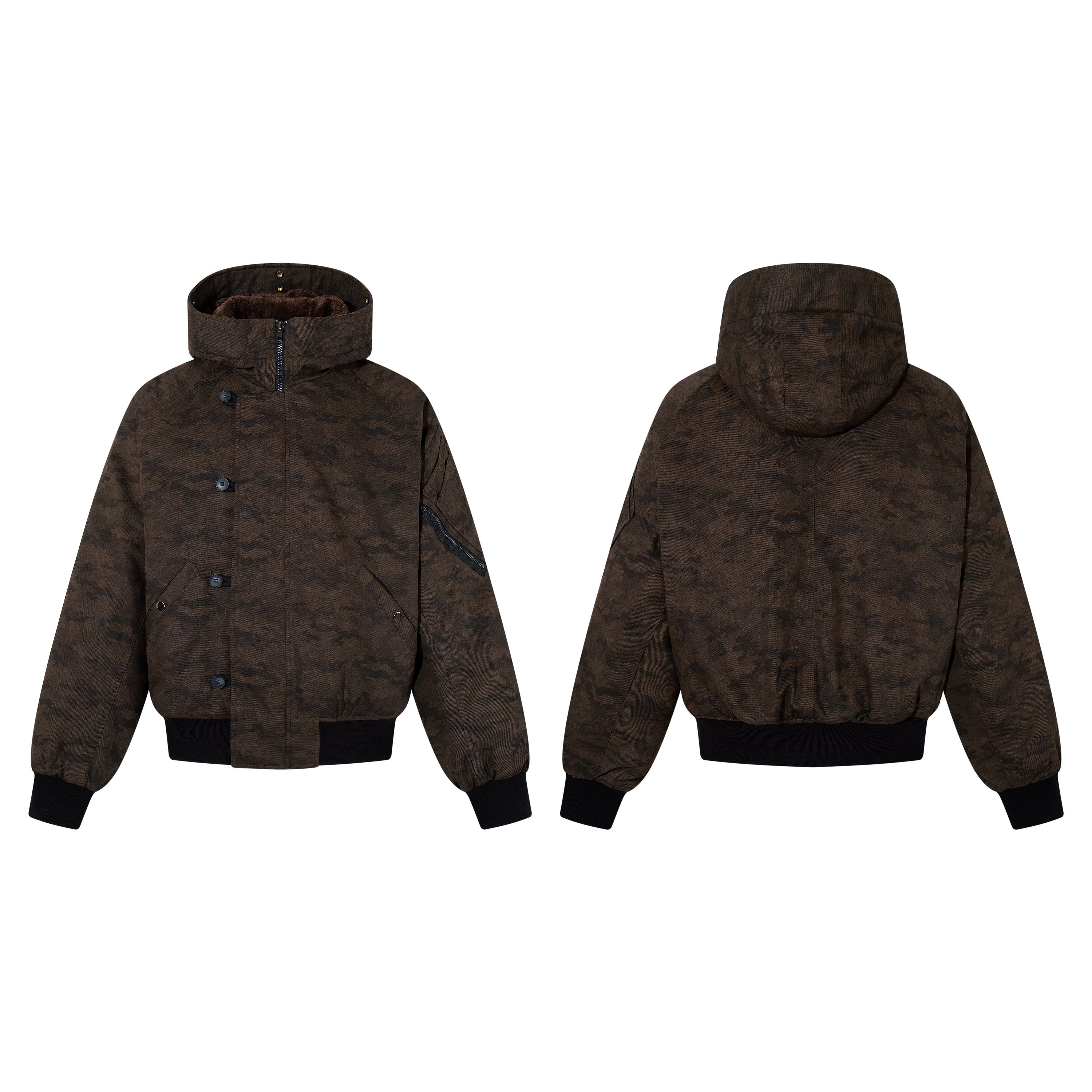 Omirad Camo Faux Fur Hood Bomber Jacket | Heavyweight Cotton