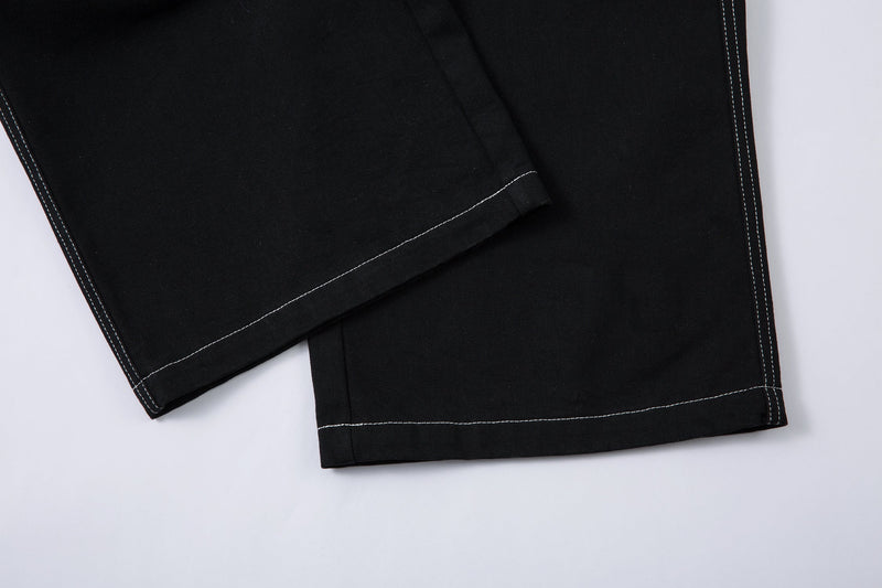 Tribal Wide-Leg Black Denim Jeans | Streetwear Baggy Fit