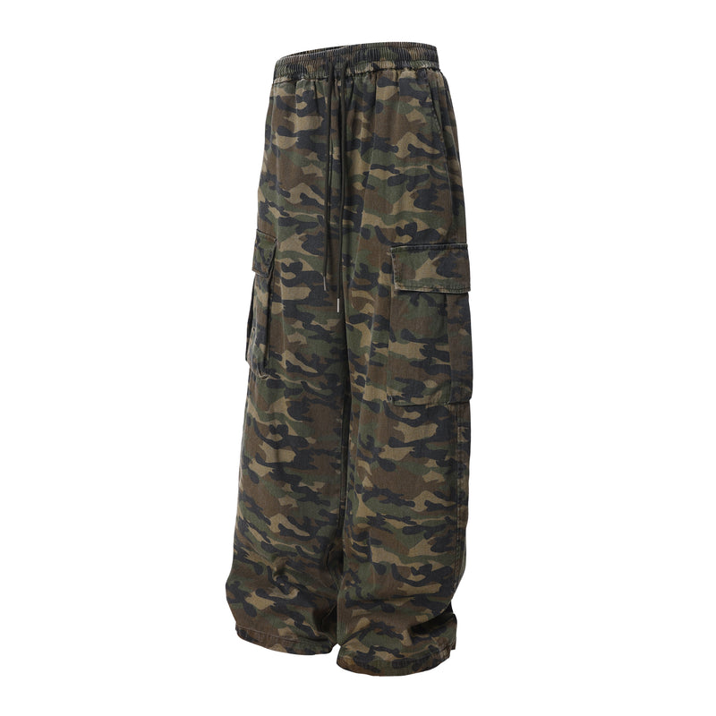 Men's Camo Wide-Leg Cargo Pants | 100% Cotton Streetwear