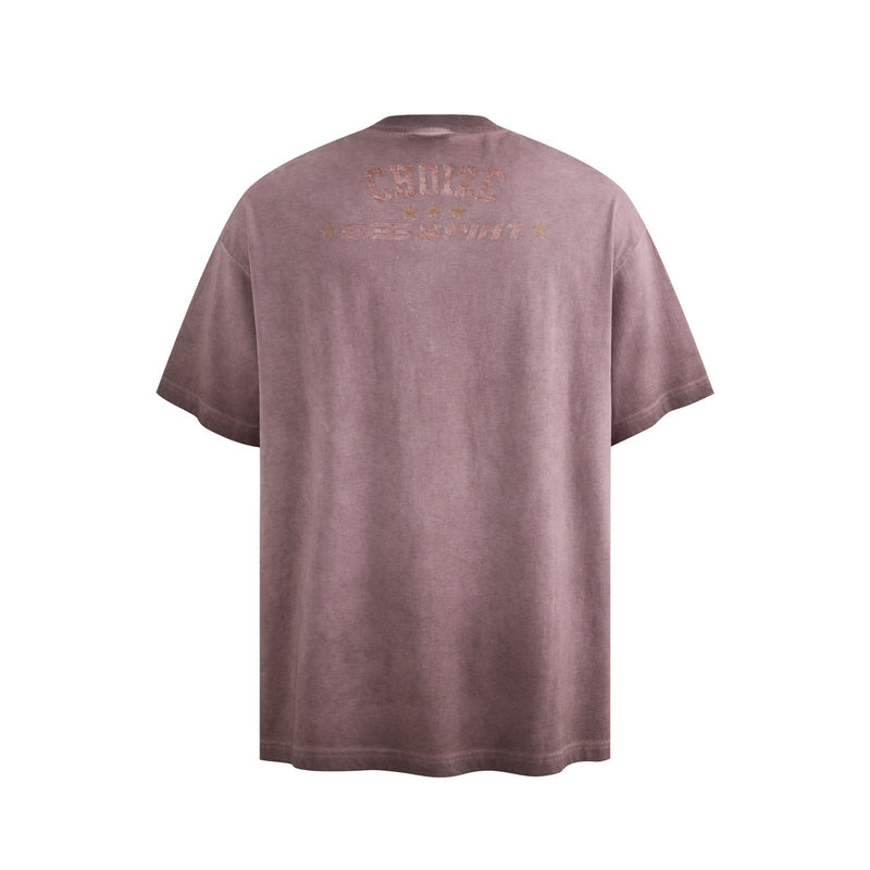 Vintage wash mauve oversized racing graphic tee with faded back print and relaxed streetwear fit