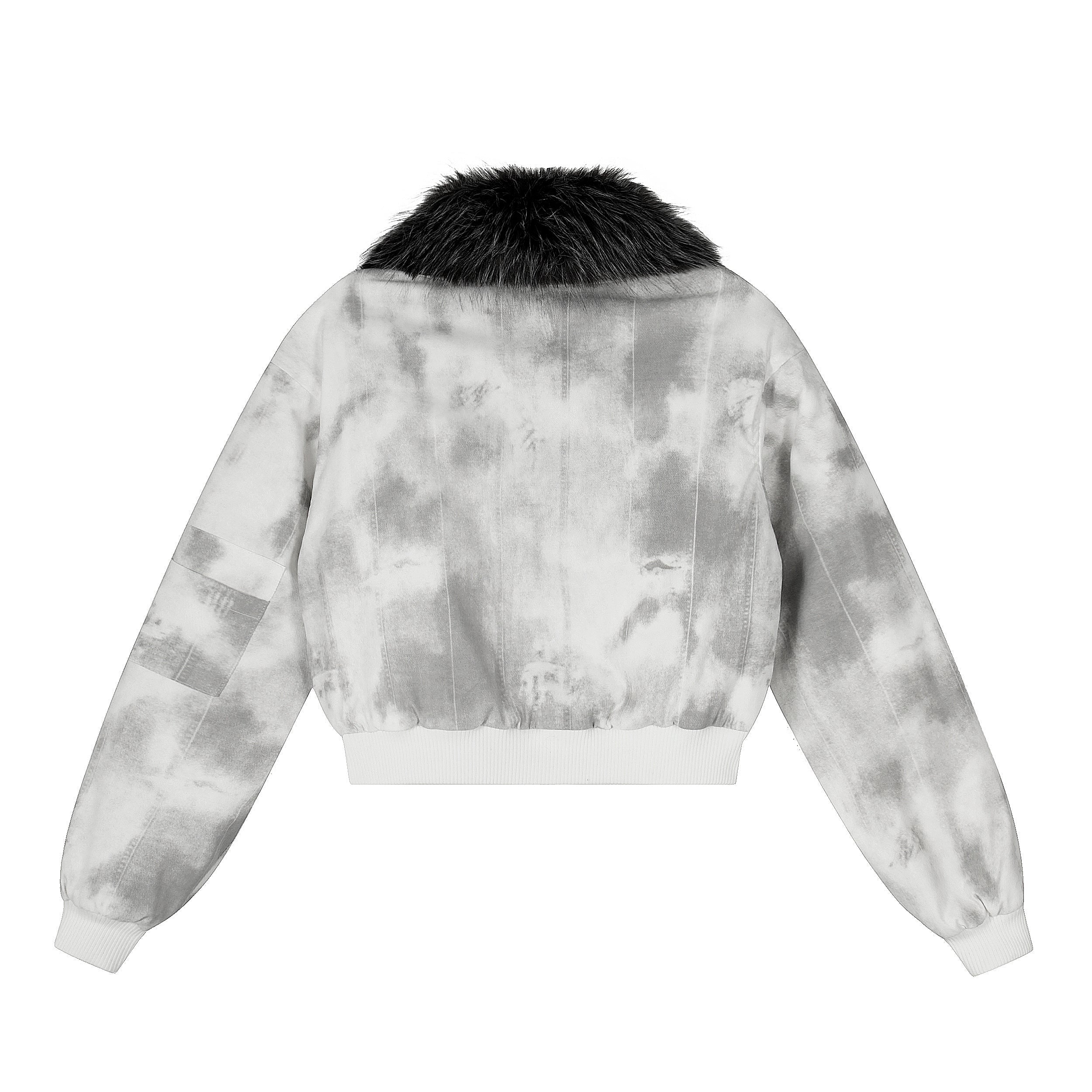 Tie-Dye Faux Fur Collar Cropped Bomber Jacket | Y2K Streetwear
