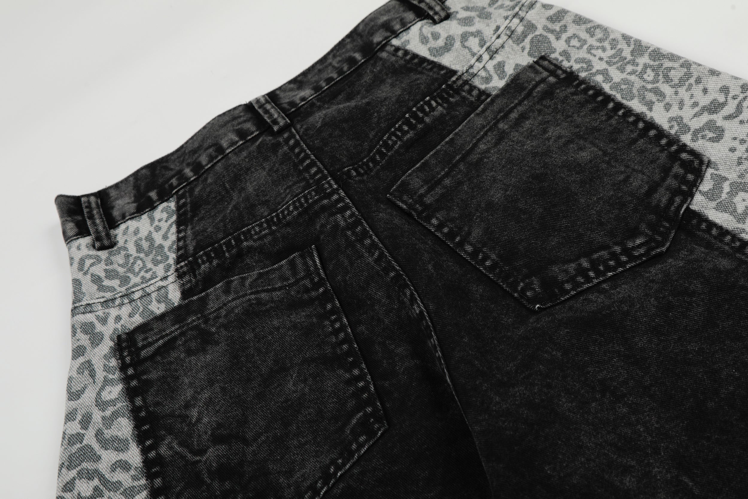 Leopard Panel Wide-Leg Denim Pants | Streetwear Jeans