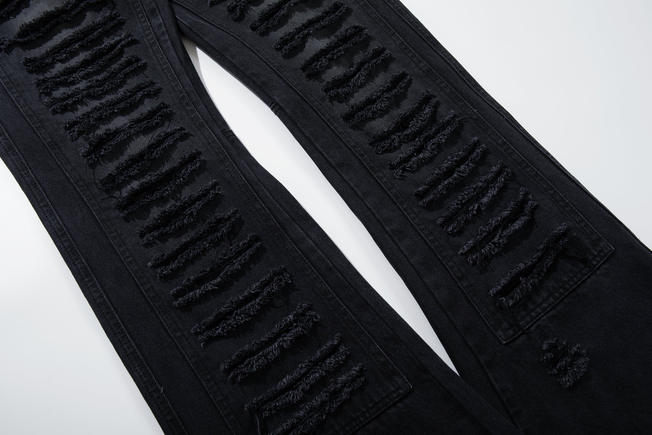 Omirad Shredded Ribbed Black Wide-Leg Cargo Jeans