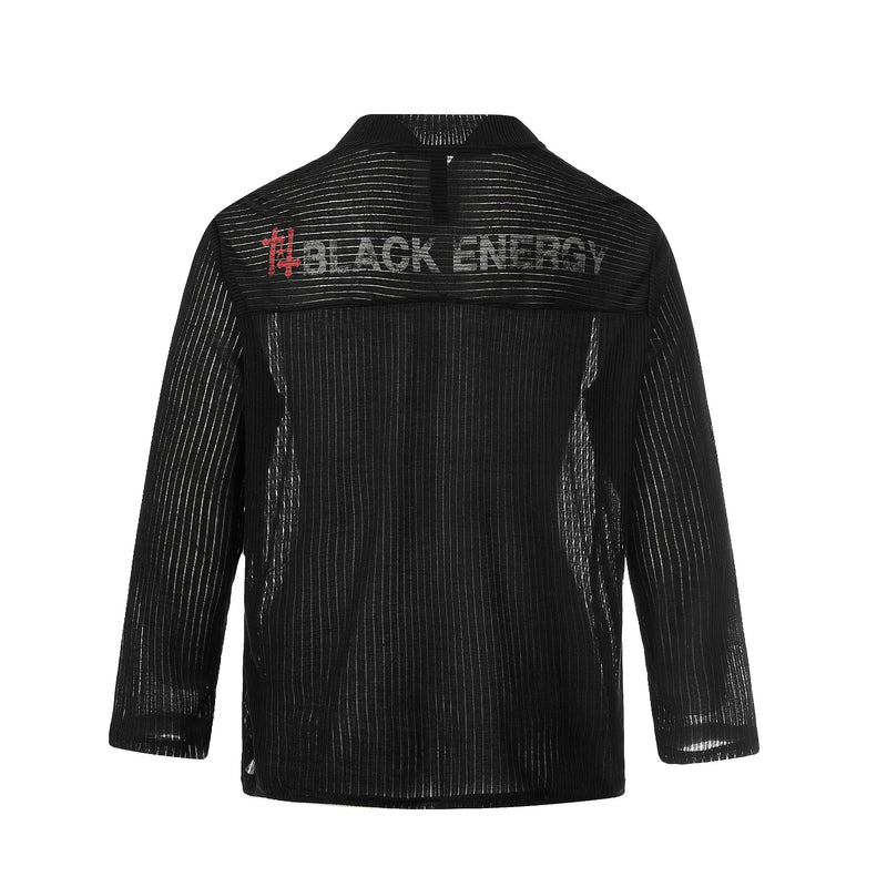 Black ribbed long sleeve tee back view with BLACK ENERGY graphic across shoulders