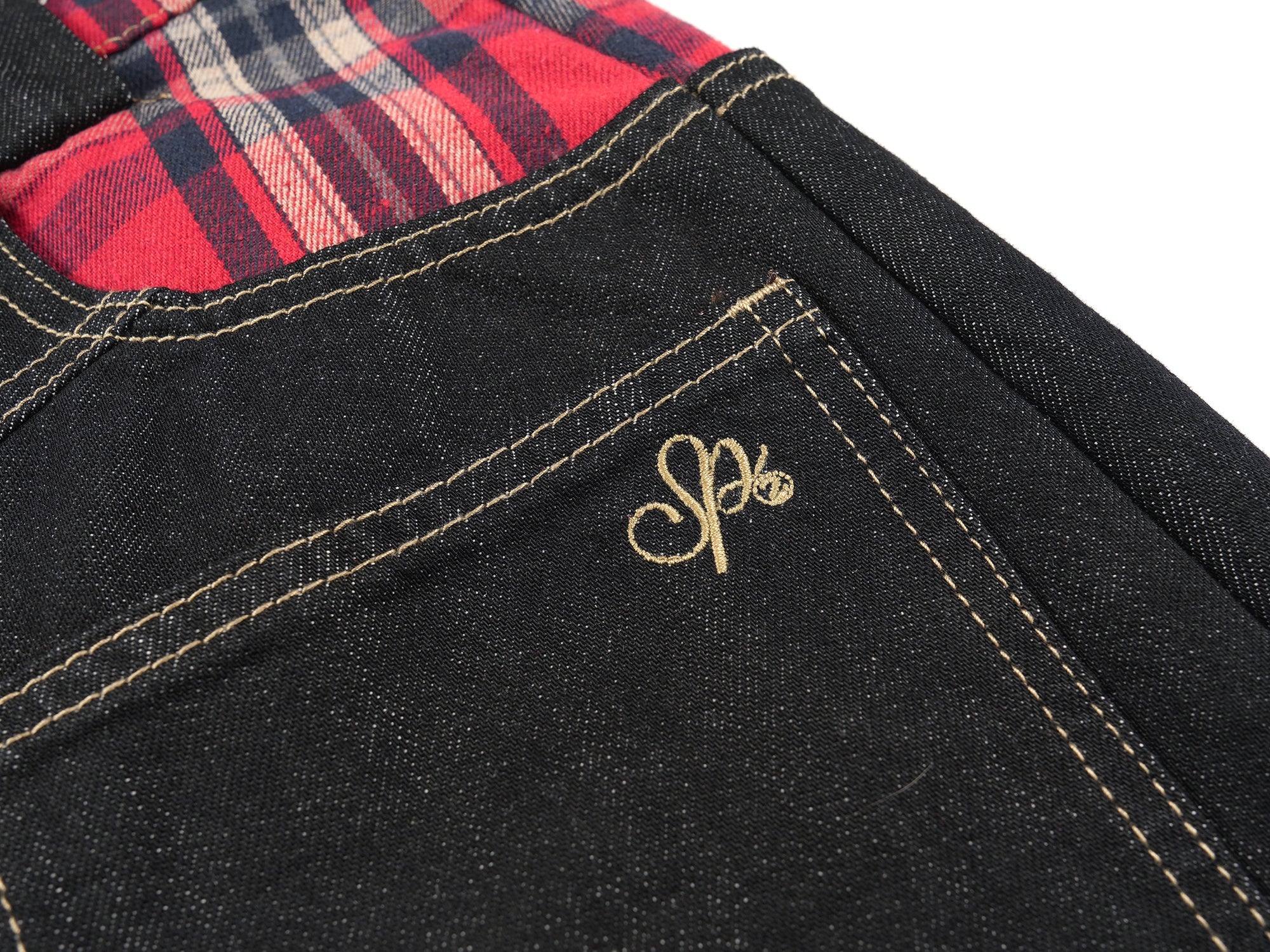 Plaid-Waist Wide-Leg Denim Pants | Retro Streetwear Jeans