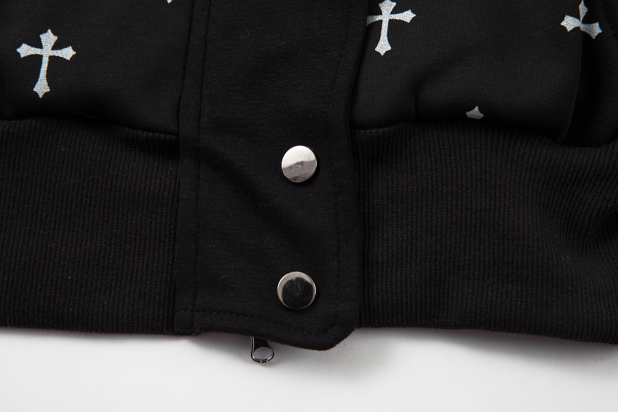 Gothic Cross Print Faux Fur Hooded Bomber Jacket