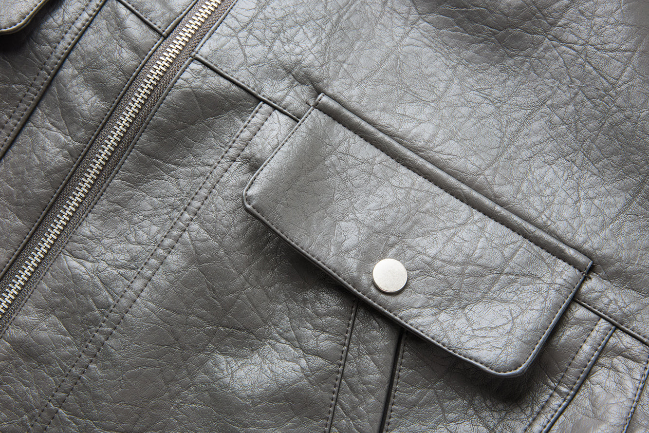 Men's Utility PU Leather Bomber Jacket | Oversized Fit