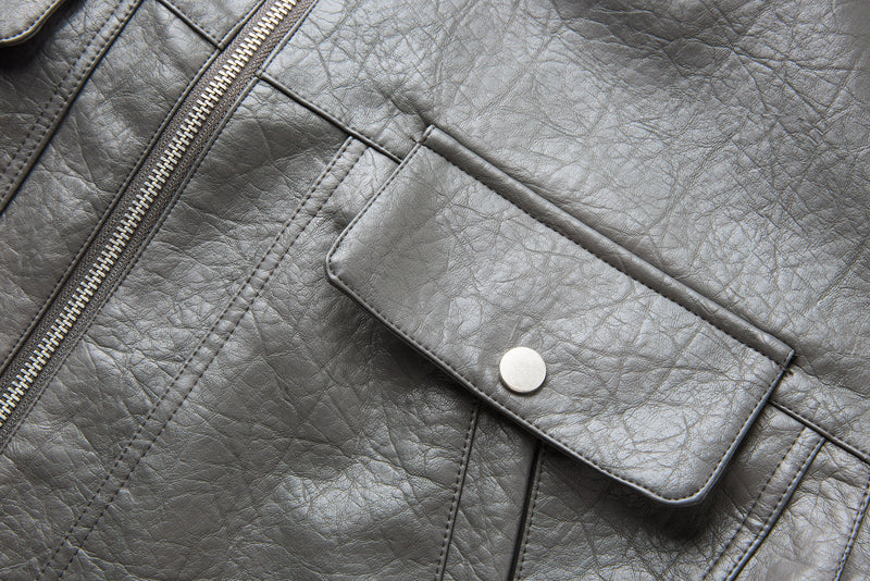 Men's Utility PU Leather Bomber Jacket | Oversized Fit