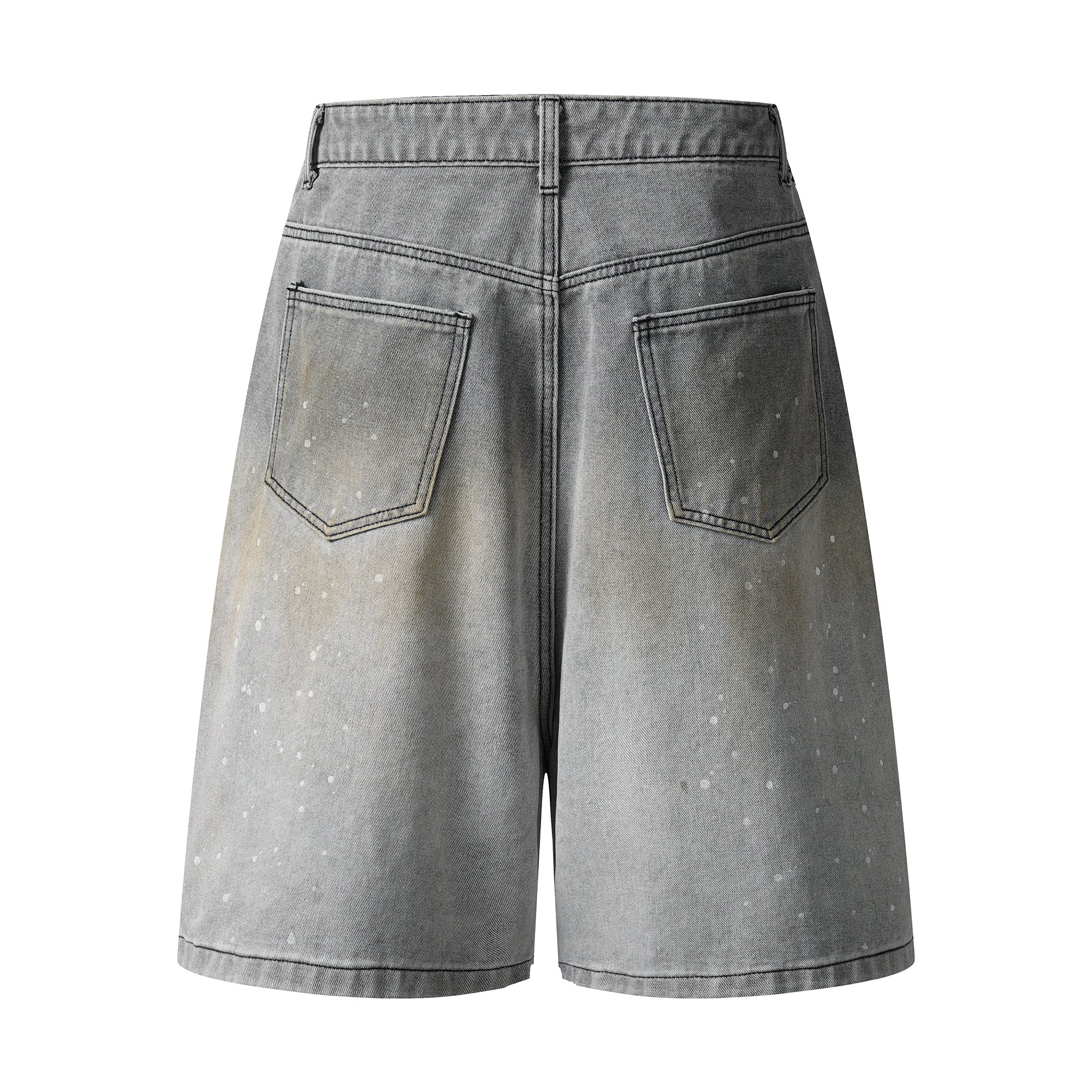 Speckled Fade Wide-Leg Denim Shorts | Grey Wash Streetwear
