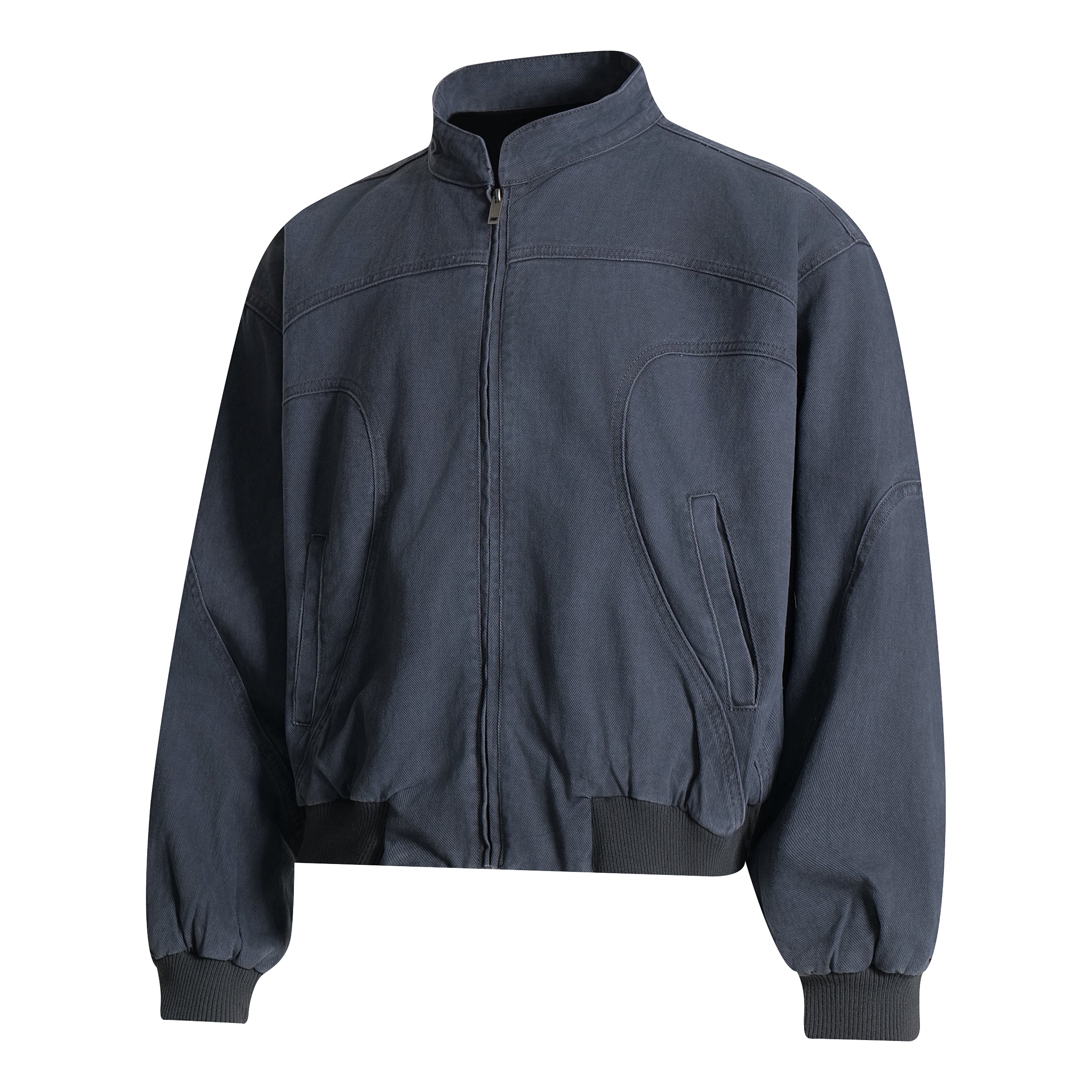 Washed Curved-Panel Bomber Jacket | Relaxed Fit Cotton