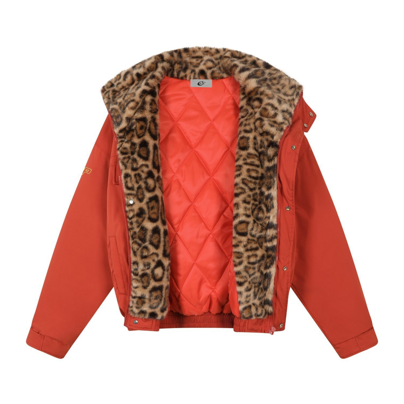 Leopard-Lined Military Bomber Jacket | Streetwear Winter Coat