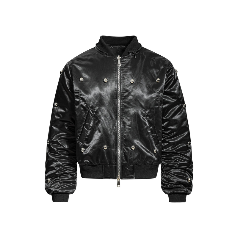 Omirad Glossy Bomber Jacket with Detachable Faux Fur Collar
