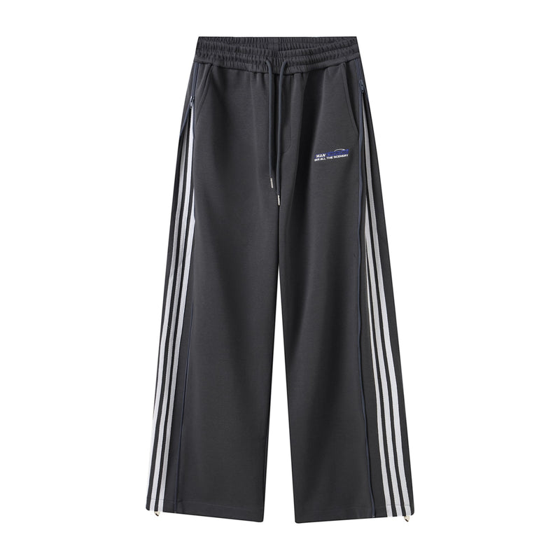 Retro Wide-Leg Track Pants with Triple Side Stripes