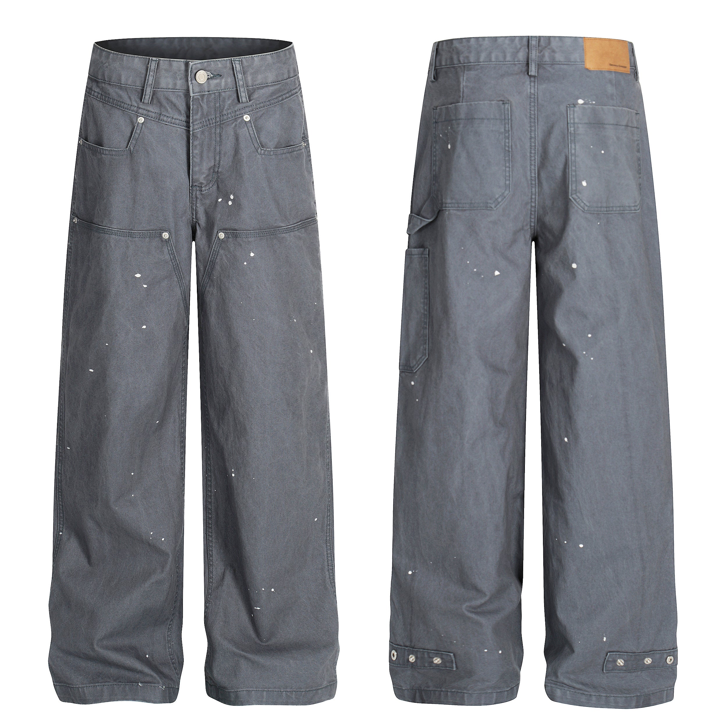 Paint-Splatter Utility Wide-Leg Jeans | Workwear Street Style