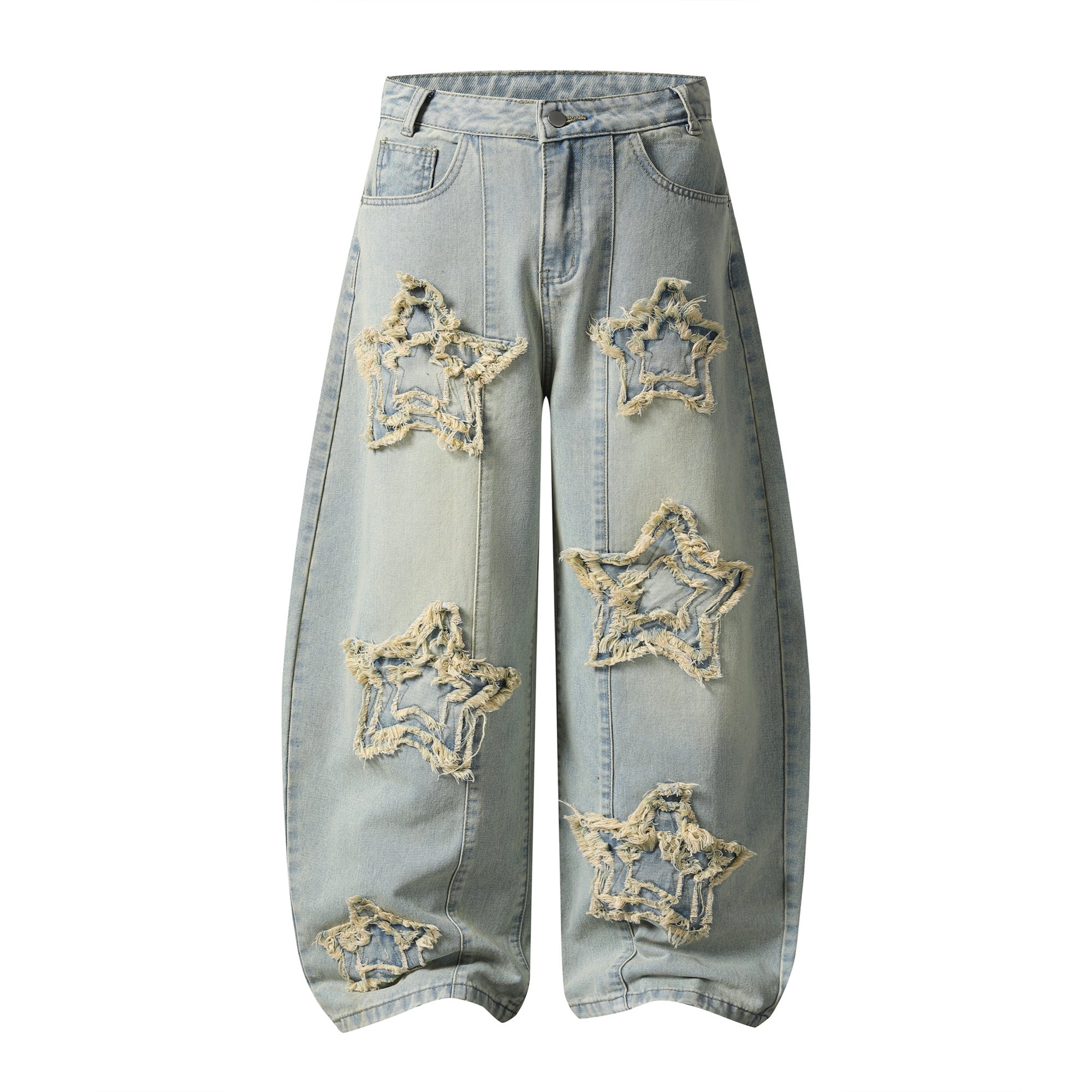 Star Distressed Wide-Leg Baggy Jeans | Streetwear Denim