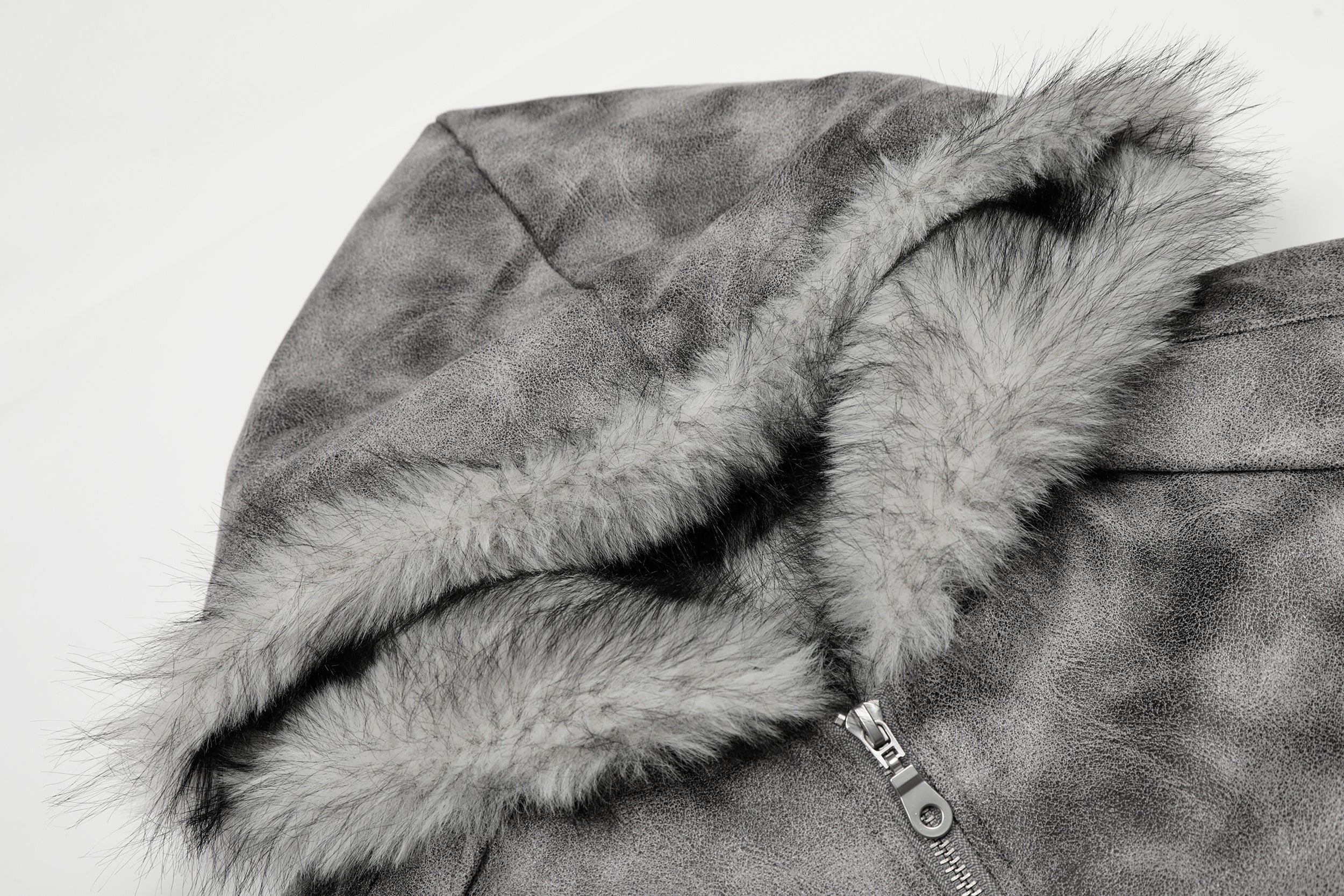 Washed Faux-Fur Hooded Bomber Jacket | Streetwear Winter Coat