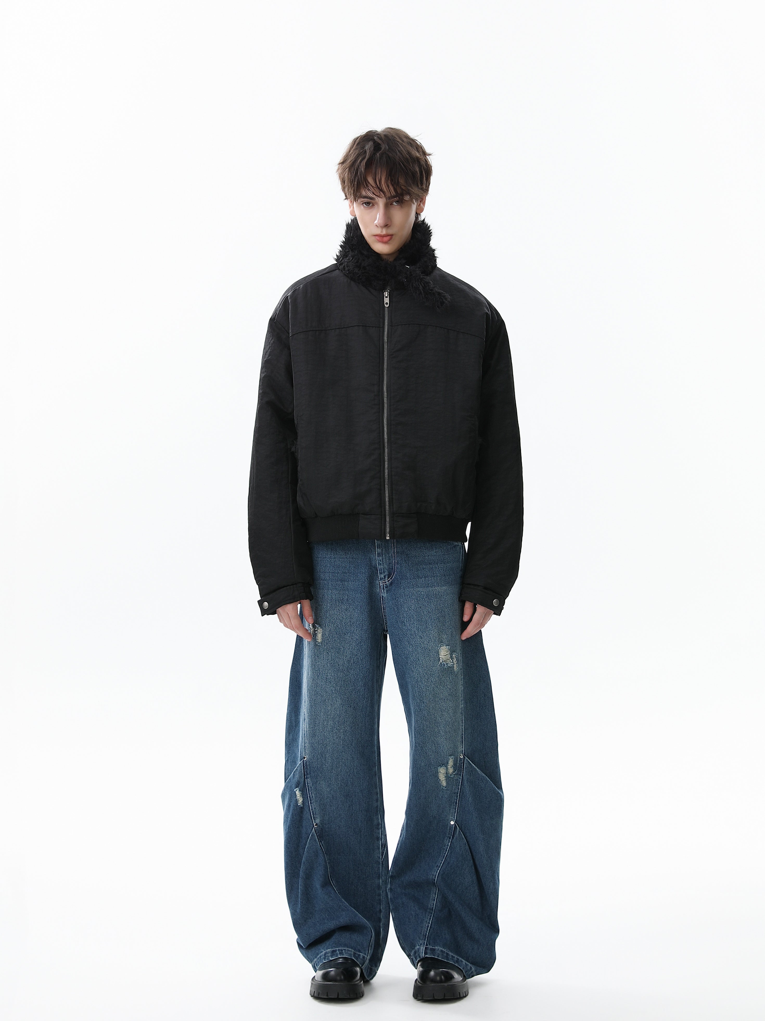 Faux Fur Collar Bomber Jacket | Military Streetwear
