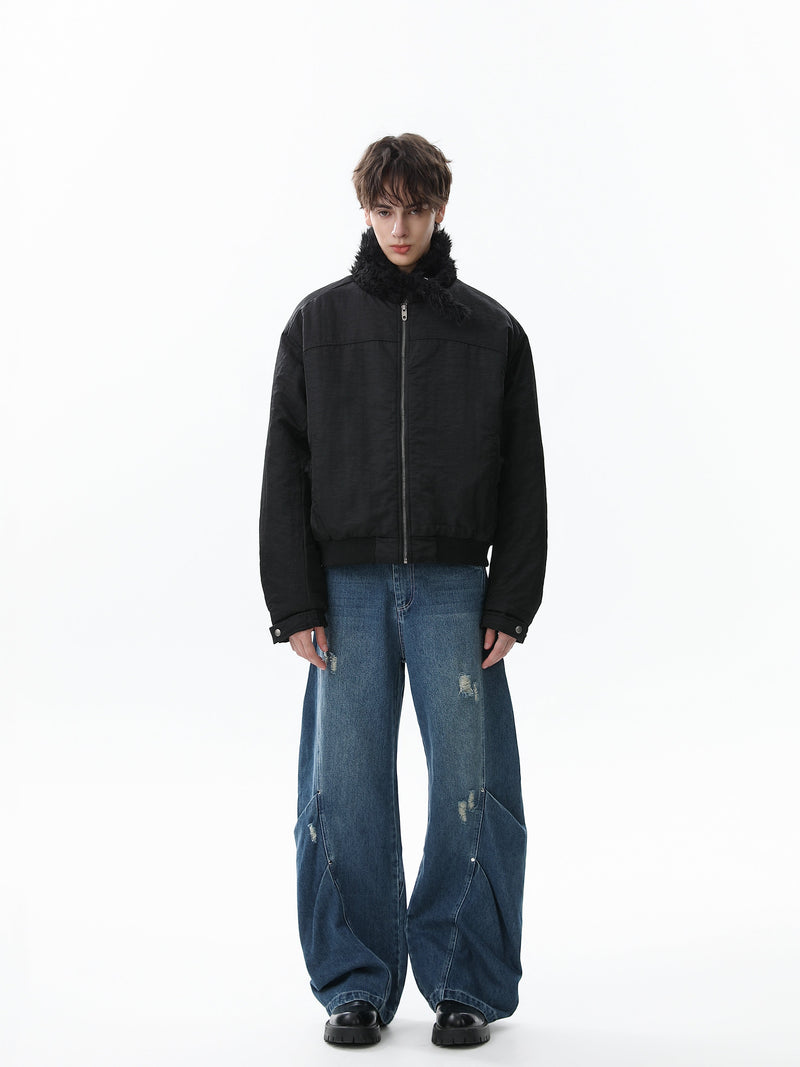 Faux Fur Collar Bomber Jacket | Military Streetwear