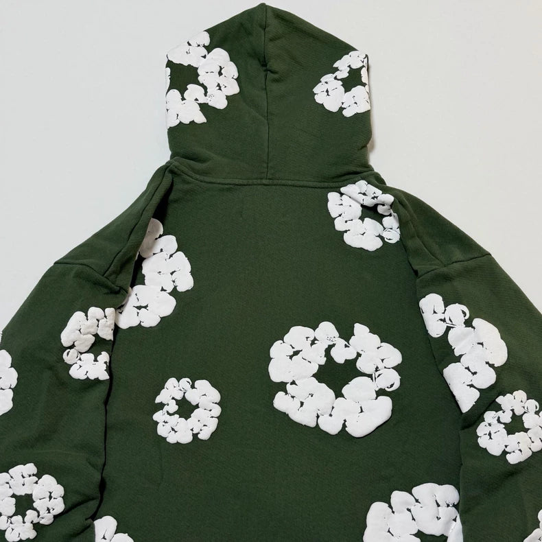 Denim Tears Cotton Wreath Puff Print Zip-Up Hoodie – Green