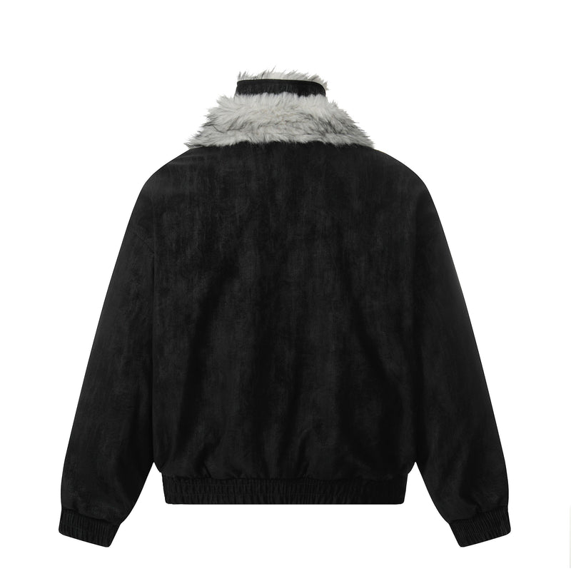 Faux Fur Trim High-Neck Bomber Jacket | Streetwear