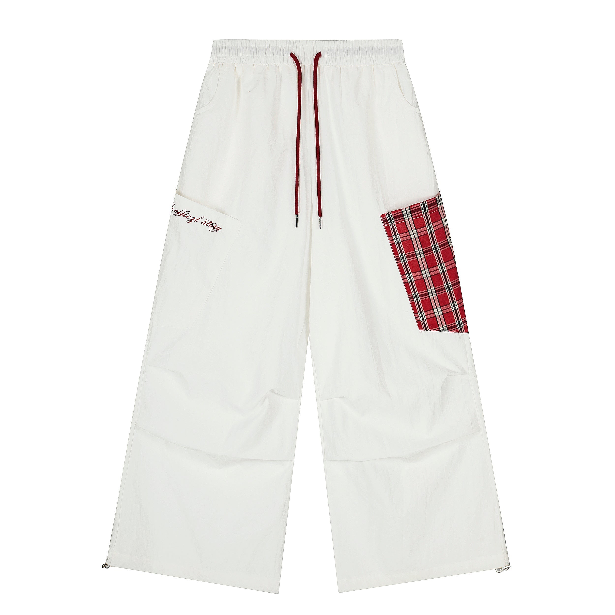 Wide-Leg Plaid-Patch Nylon Cargo Pants | Street Style