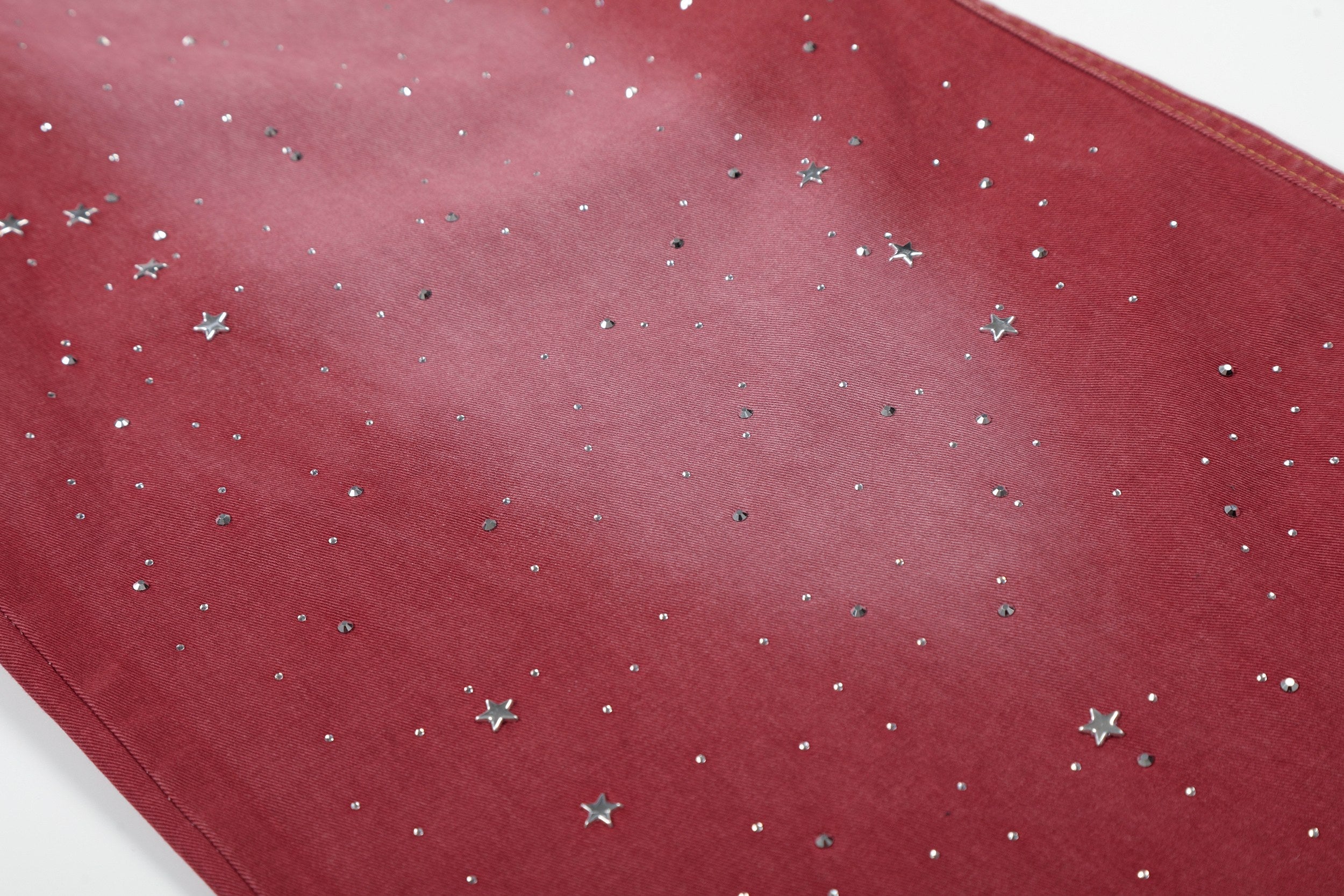Vintage Red Wide-Leg Jeans | Rhinestone Star Splatter Denim