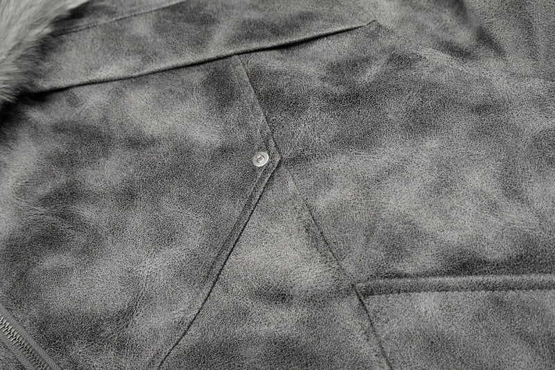 Washed Faux-Fur Hooded Bomber Jacket | Streetwear Winter Coat
