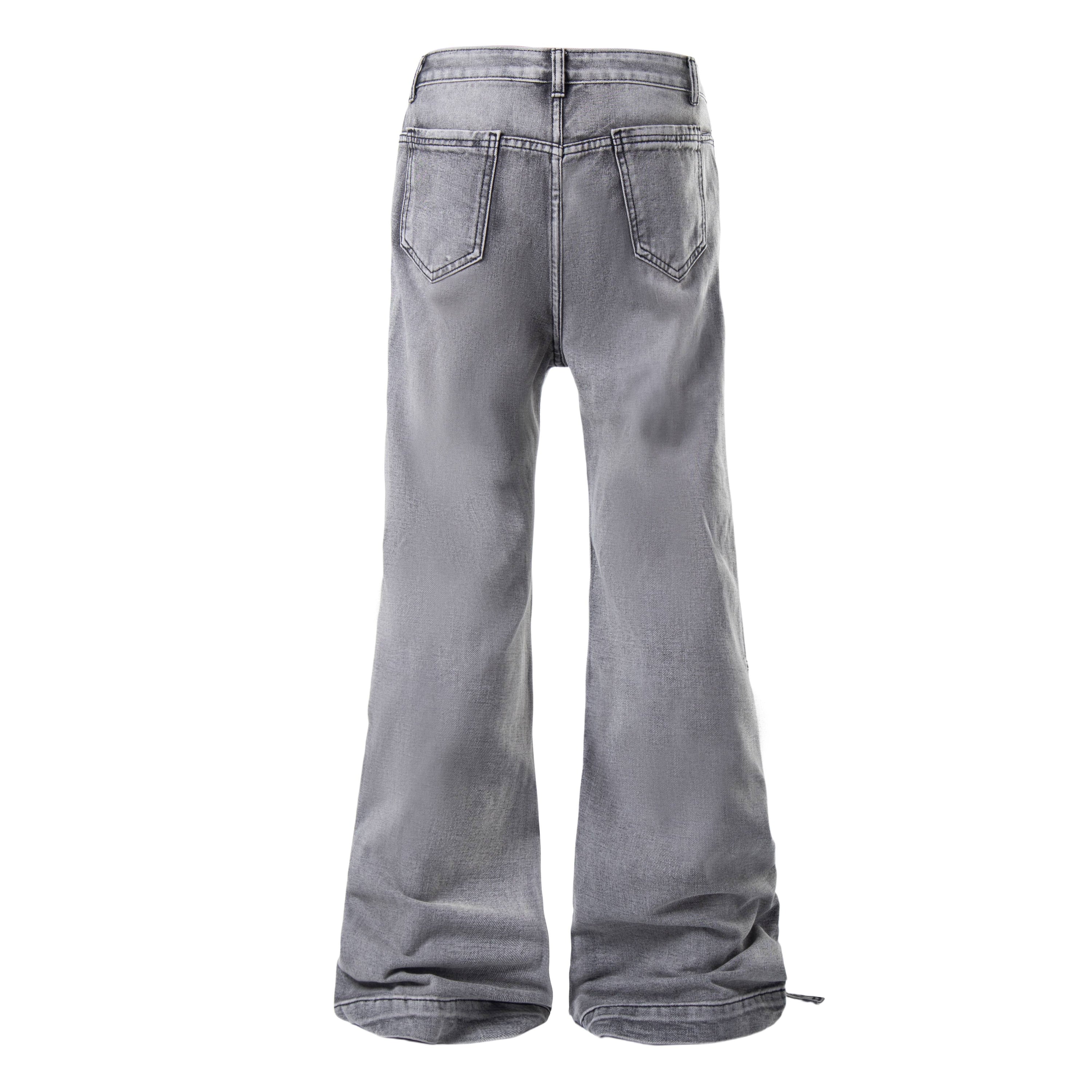 Omirad Distressed Flare Jeans | Y2K Grey Wash Denim