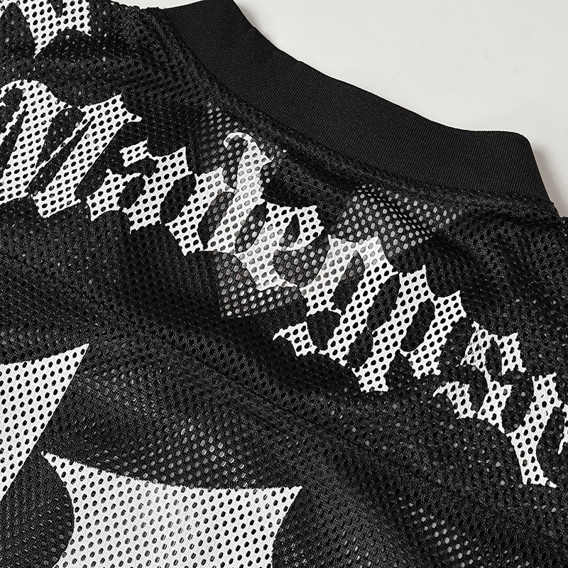 Skull Emblem Mesh Football Jersey | Gothic Street Style