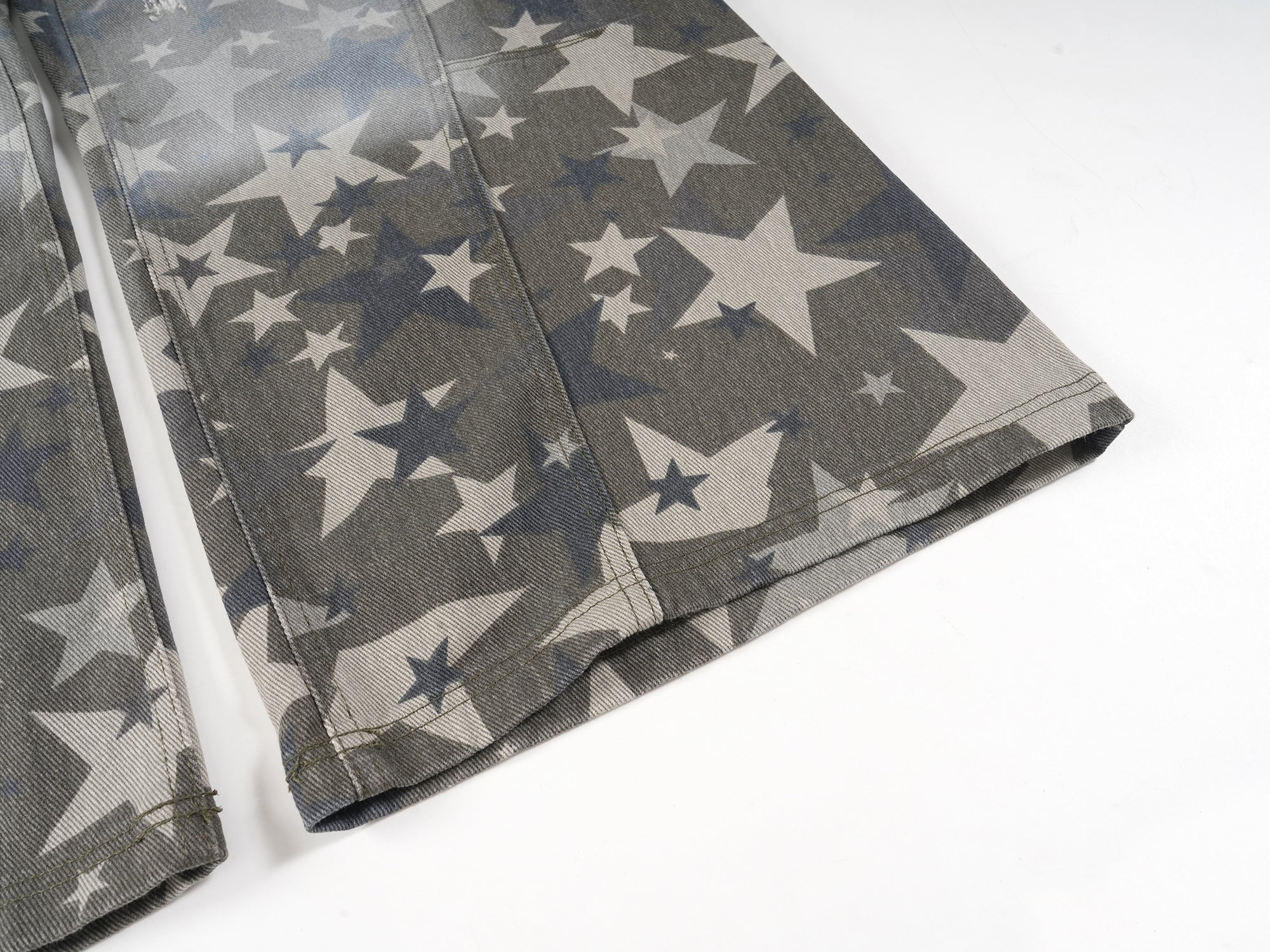 All-Over Star Print Washed Wide-Leg Denim Pants | Y2K Style