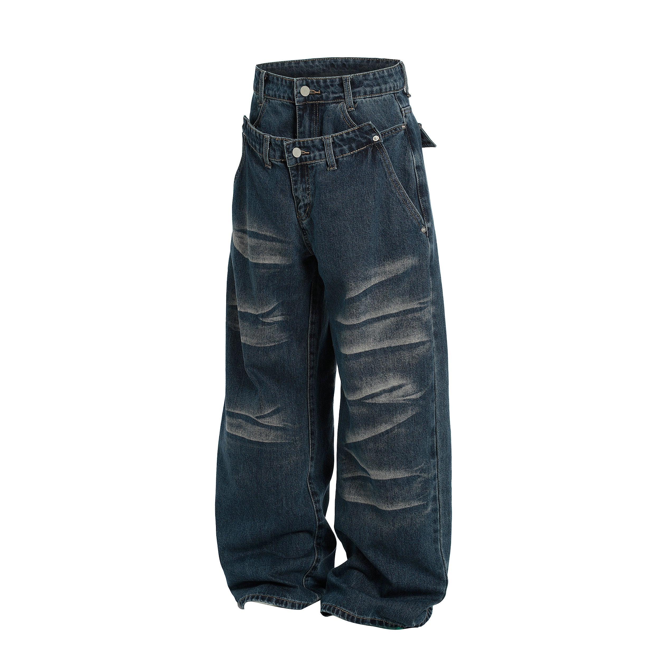 Vintage Whisker Wide-Leg Jeans | Double-Button Oversized Denim