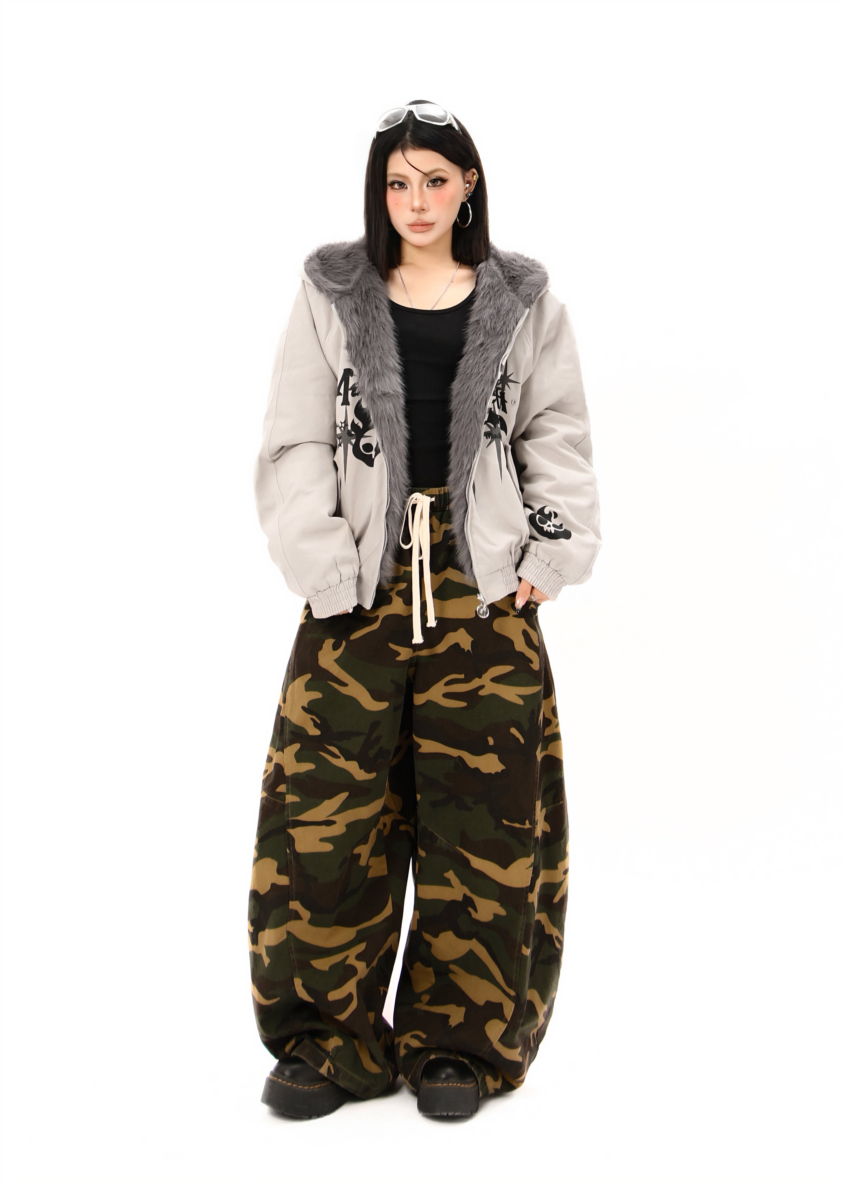Faux Fur Collar Quilted Bomber Jacket | Streetwear Graphic