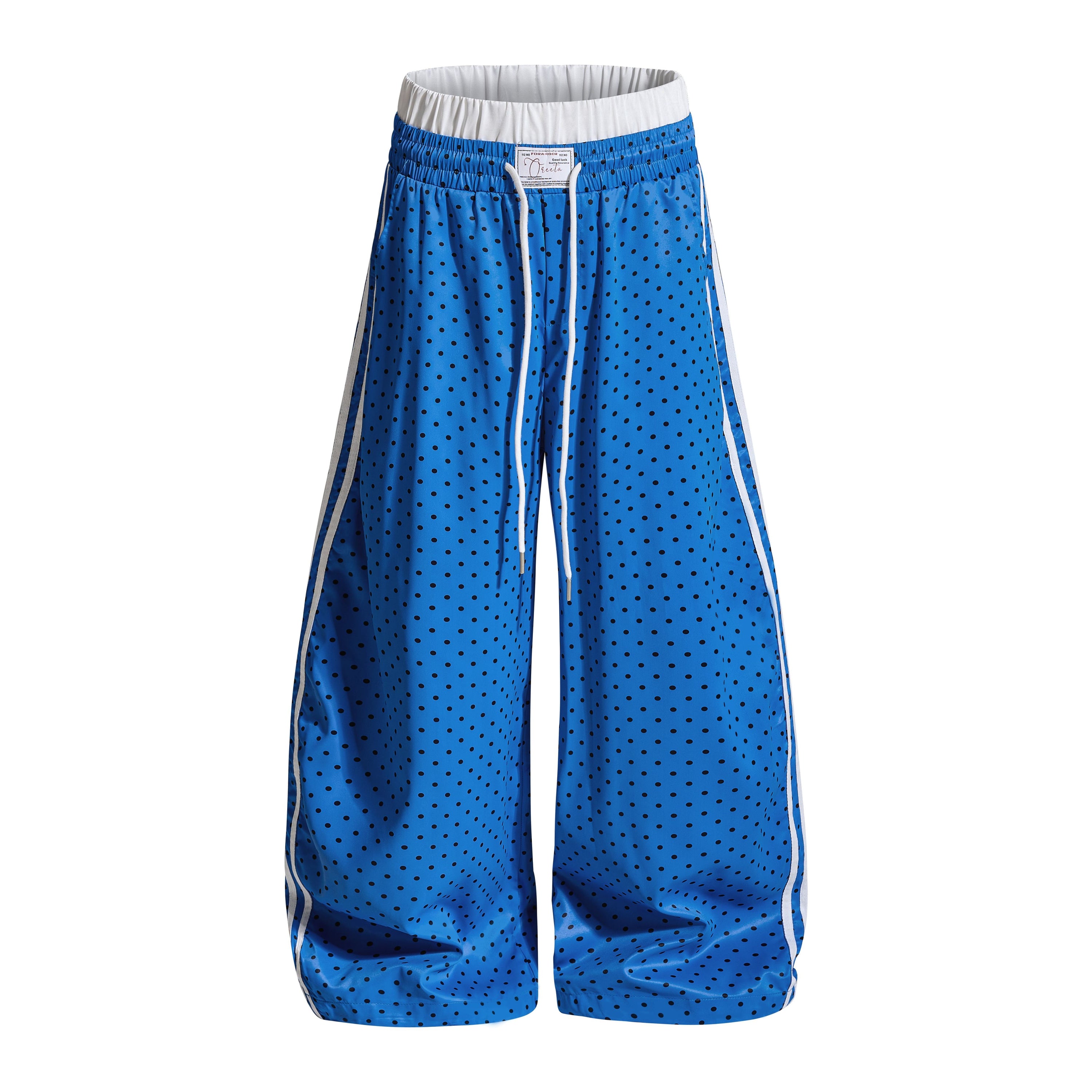 Polka Dot Wide-Leg Track Pants with Side Stripes | SEAKOFF