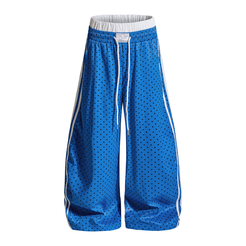 Polka Dot Wide-Leg Track Pants with Side Stripes | SEAKOFF