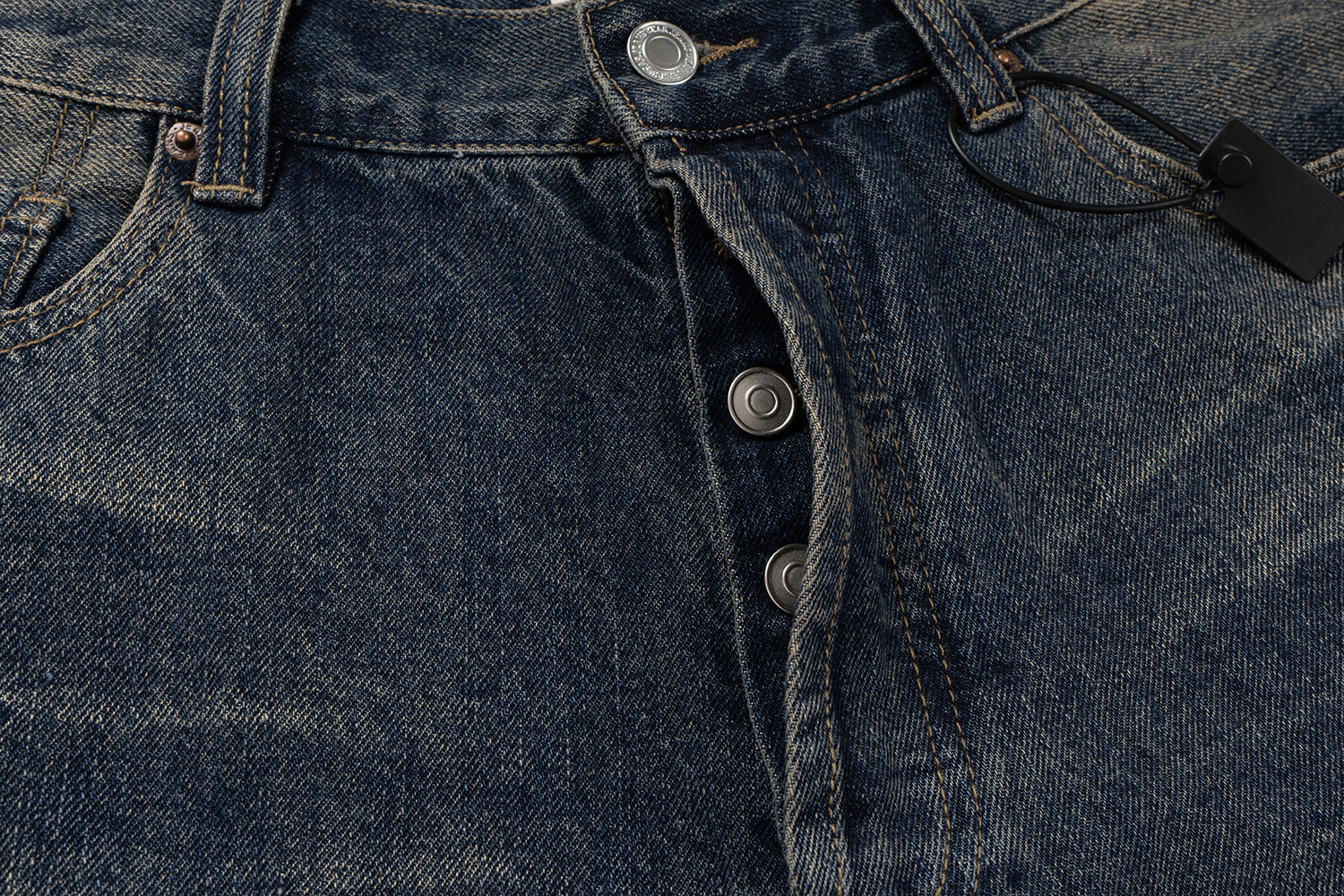 Omirad Distressed Wide-Leg Denim Jeans with Leather Patch Pockets